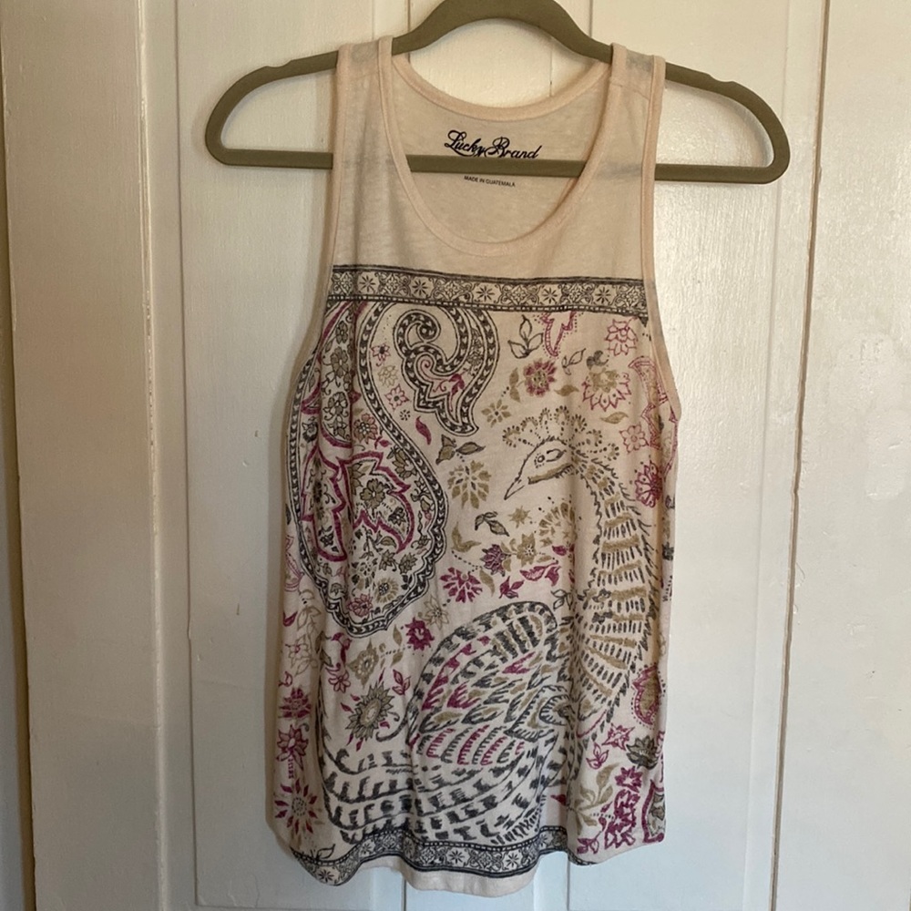 Lucky Brand cream racer back tank size small
